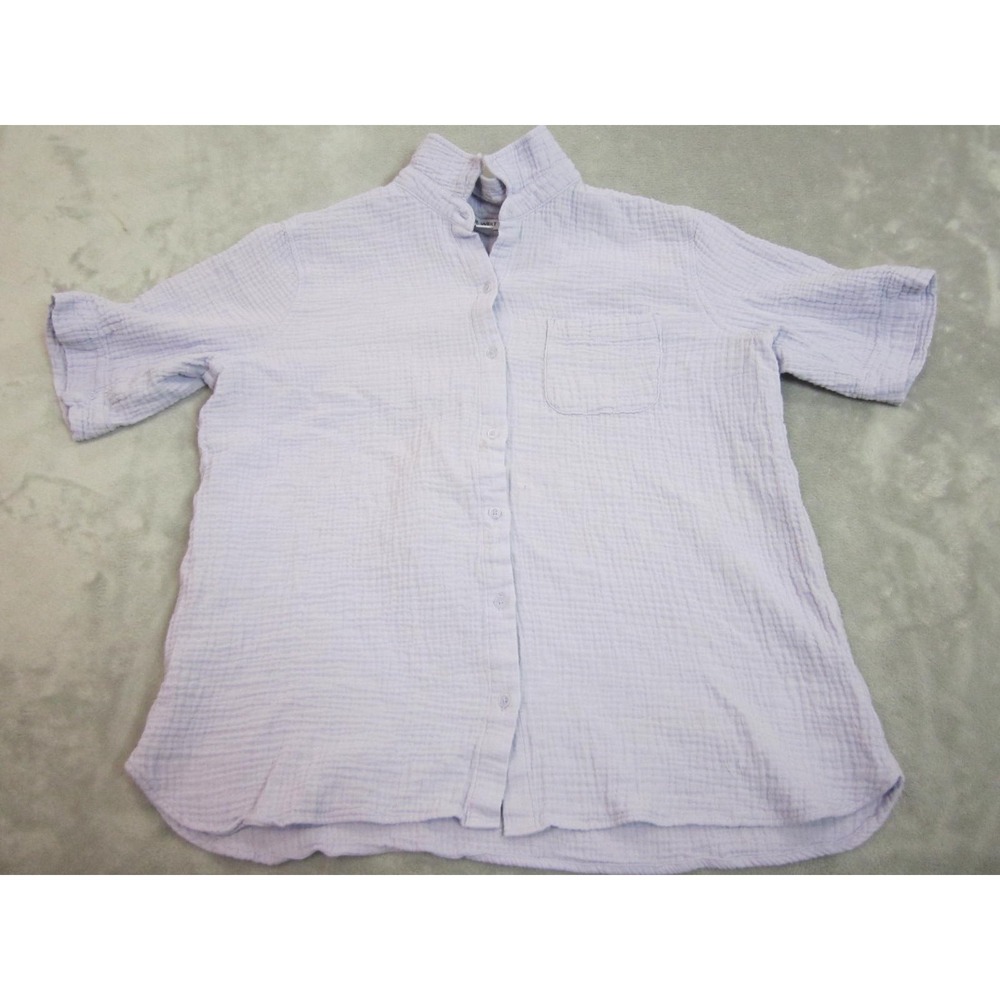Nine West Jeans Top Womens L Purple Short Sleeve Gauze Button Down Shirt